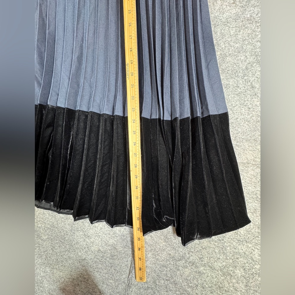Sandro Pleated Two-Tone Maxi Skirt Size 3 Velvet Trim Quiet Luxury Belted Chic - Picture 11 of 14